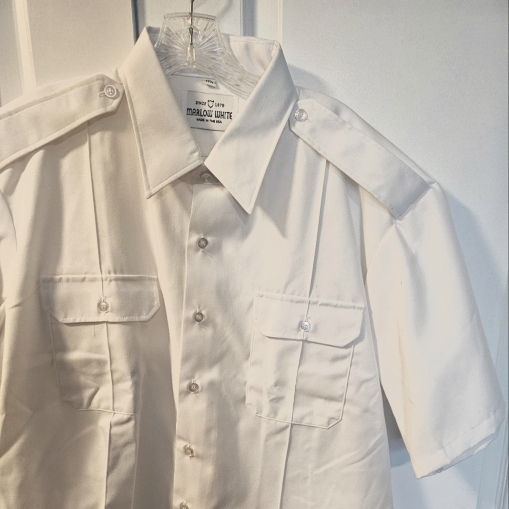 Men's white uniform shirt with epaulettes